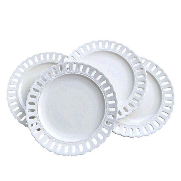Portmeirion Studio PS Valerie Dinner Plates Set Of Four White Pierced Edges - Picture 5 of 5